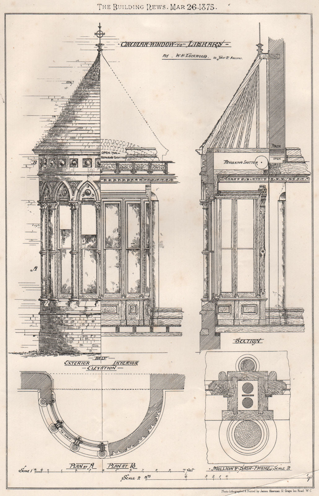 Circular window to library; by W.H. Lockwood 10 John St. Adelphe 1875 print